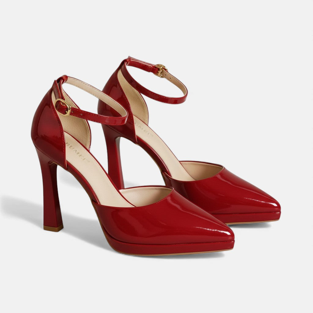 EDEN | Polished block-heel pump with ankle strap