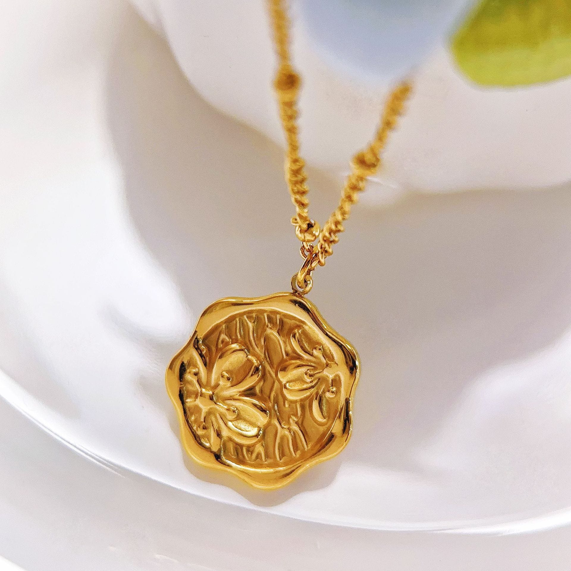 LILY | Gold floral coin pendant necklace