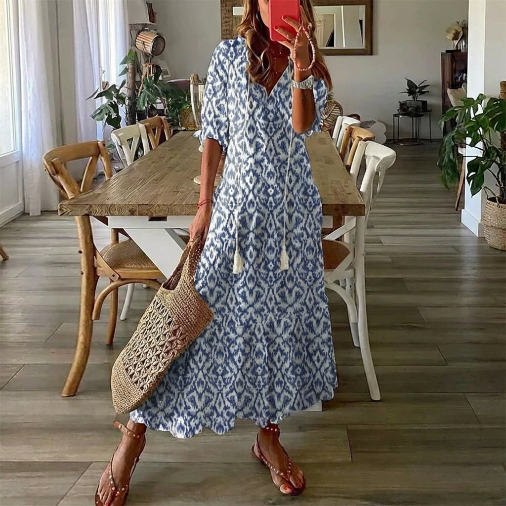 ARIA | Breezy V-neck maxi dress with boho print