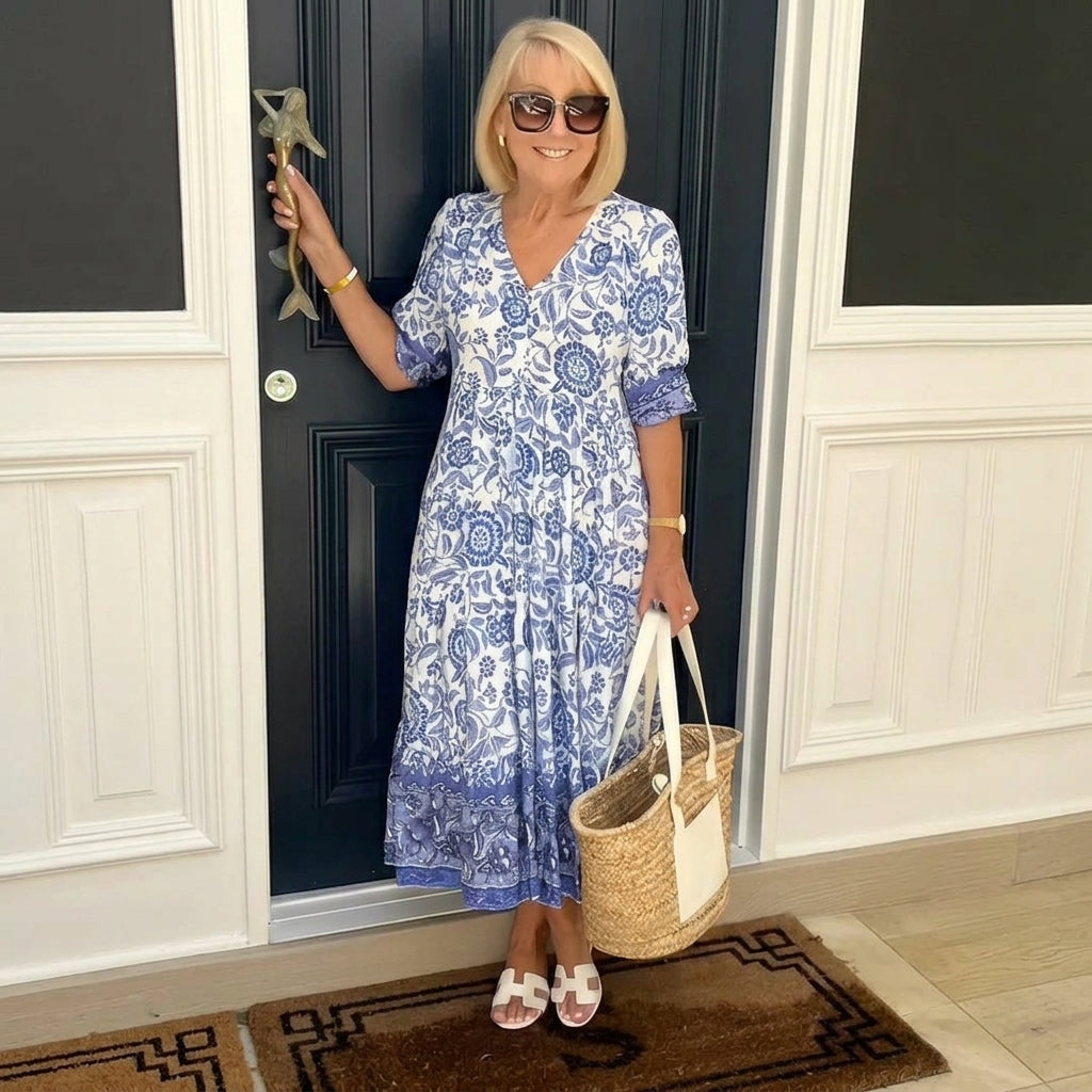 ELLIE | Floral A-line dress with deep V-neck