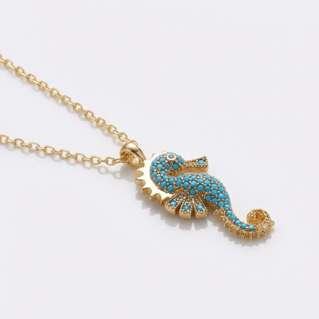 MARINA | Electroplated seahorse pendant necklace