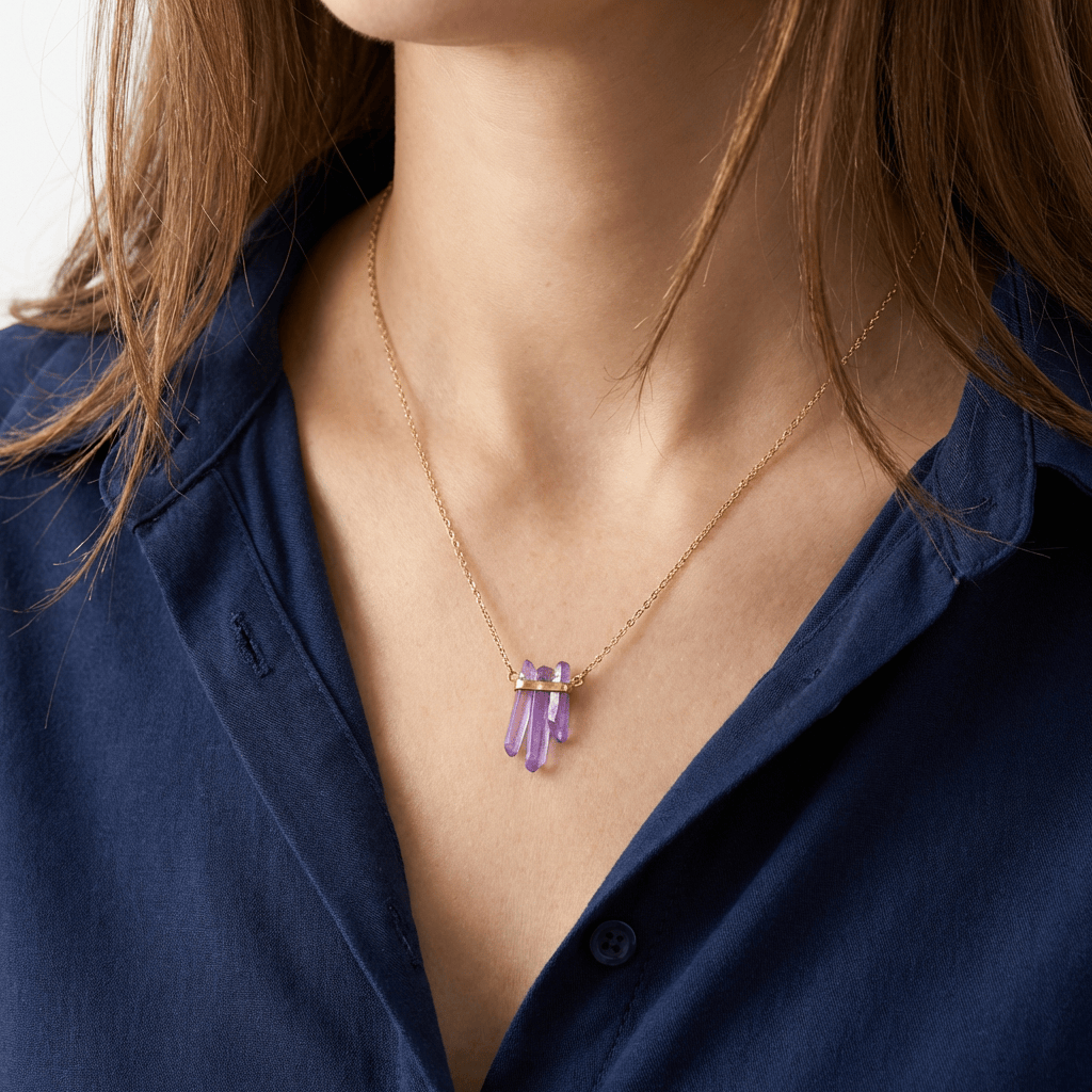 AURORA | Amethyst cluster pendant necklace in gold
