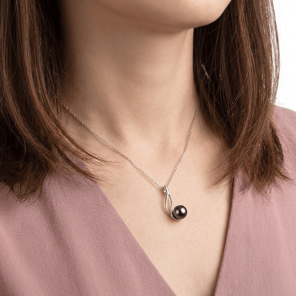 LUNA | Black pearl pendant with zircon inlay