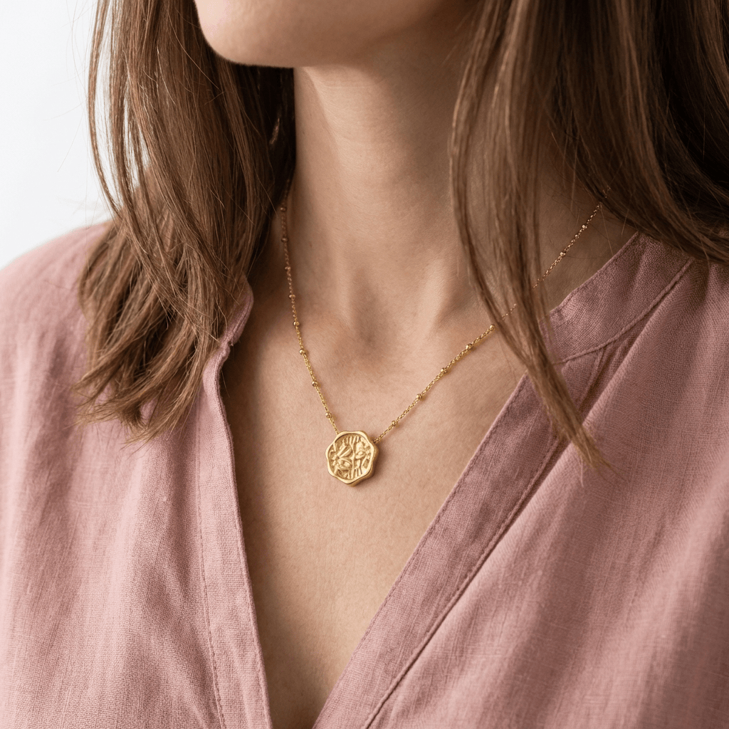 LILY | Gold floral coin pendant necklace