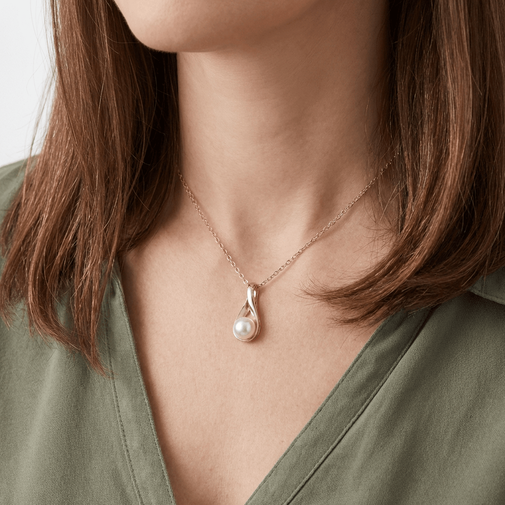 LUNA | Rose gold teardrop necklace with pearl
