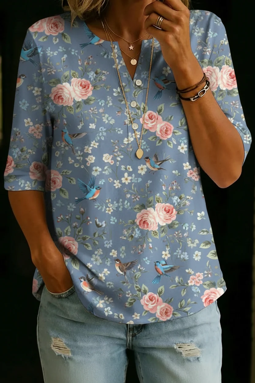 GRACIELA | Henley top with floral print