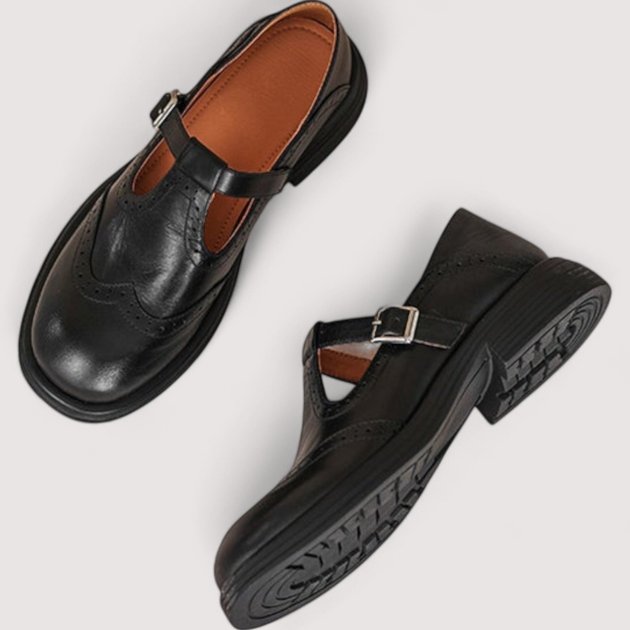 LOUISA | Soft leather Mary Jane shoes with ankle strap