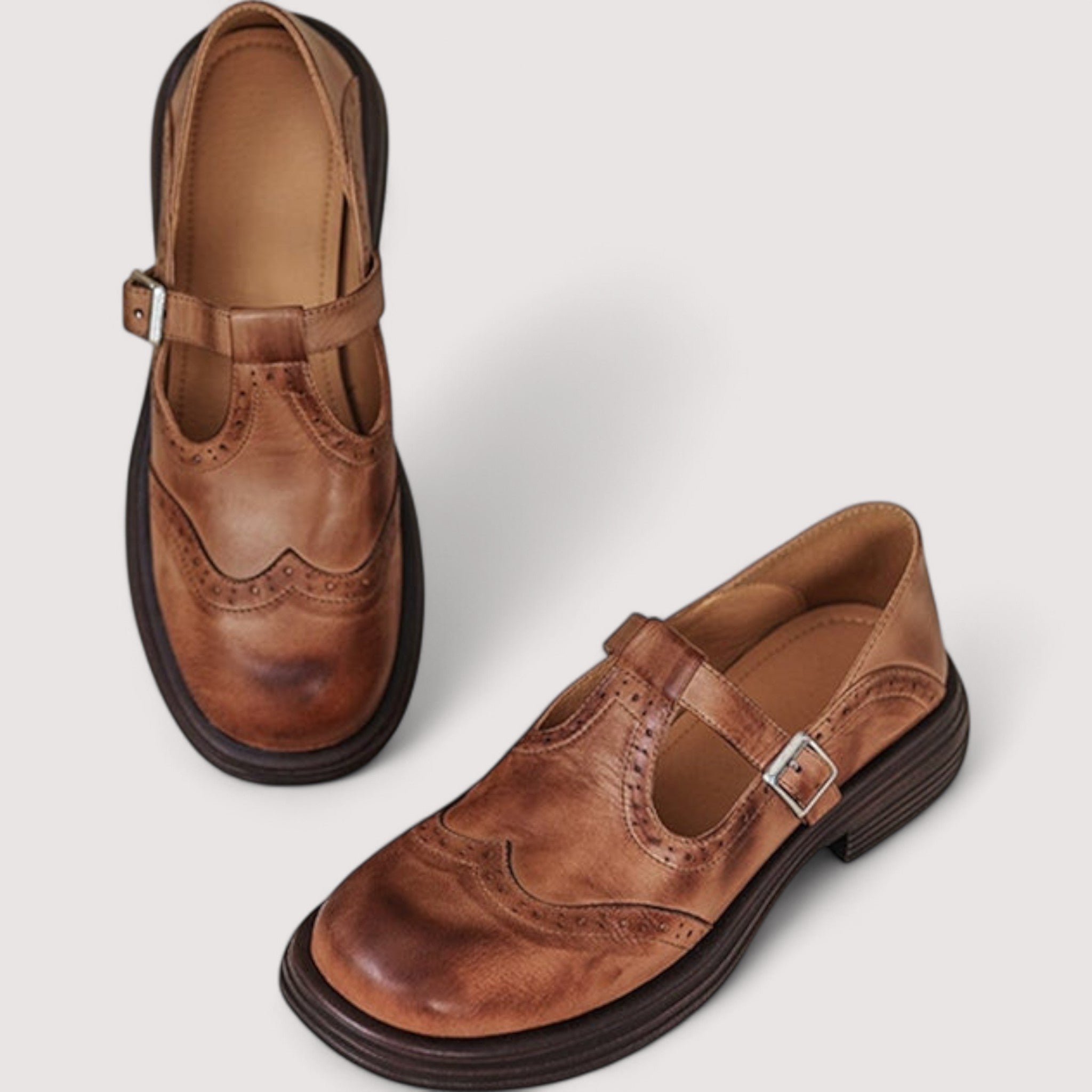 LOUISA | Soft leather Mary Jane shoes with ankle strap