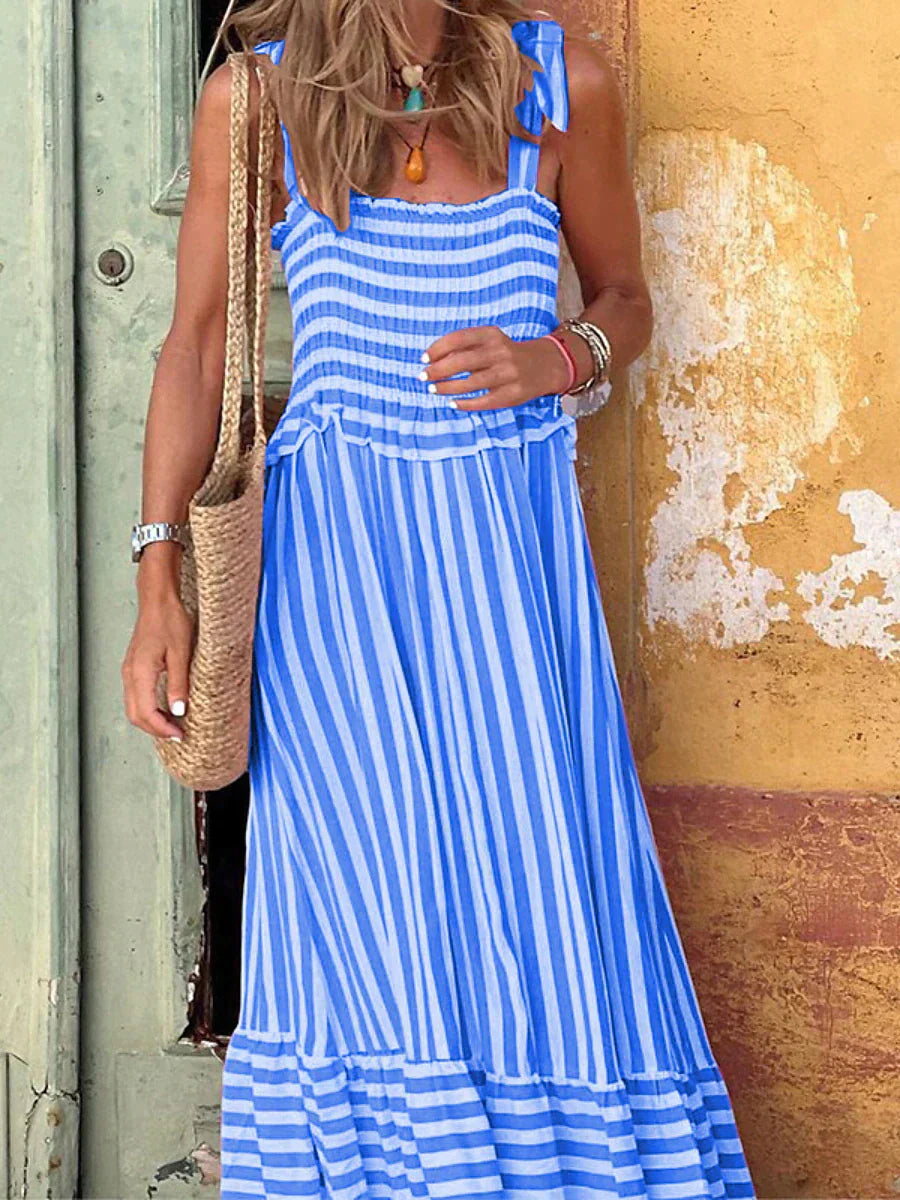 EMILIA | Striped midi dress with ruffled hem