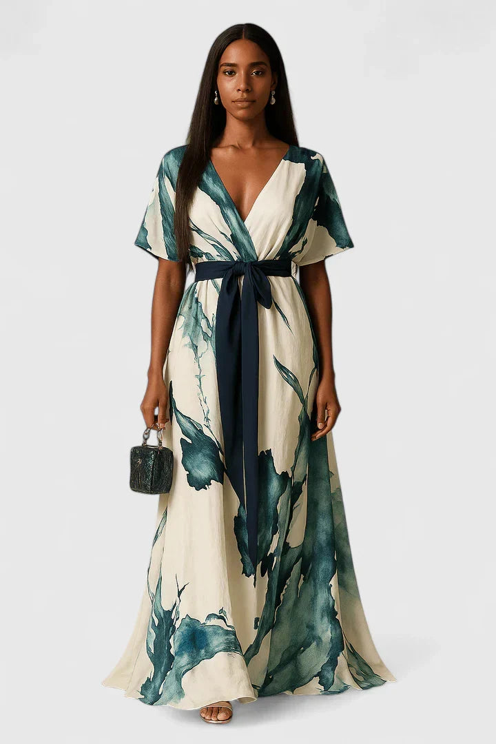 XAVRYNAH | Sleeveless V-neck dress with tie belt