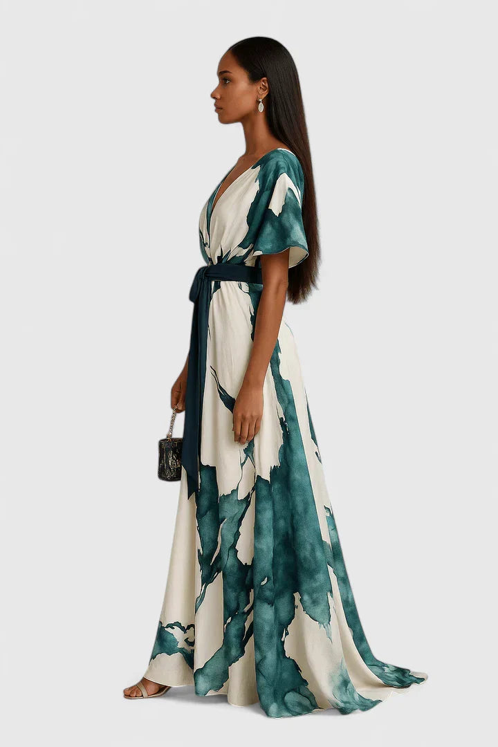 XAVRYNAH | Sleeveless V-neck dress with tie belt