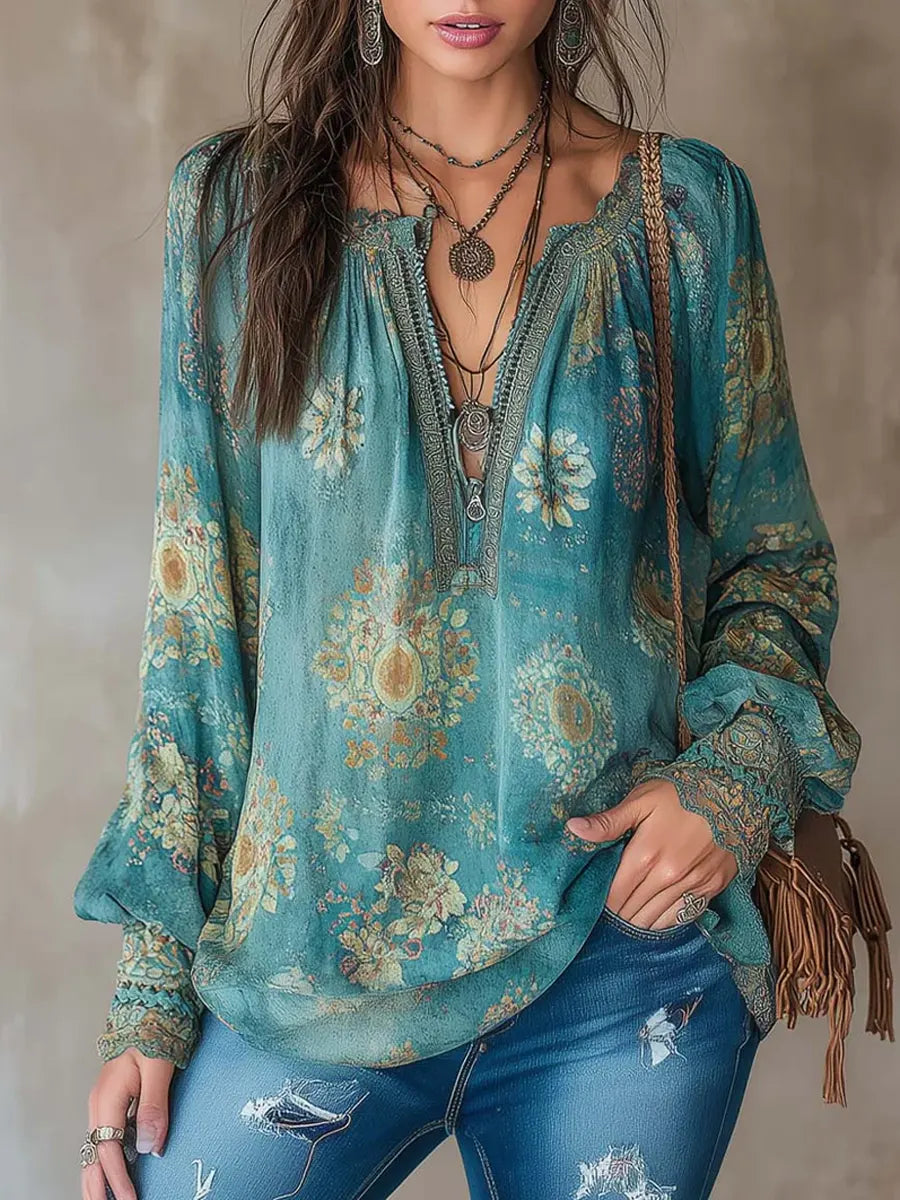 BILLIE | Long-sleeve shirt with V-neck floral print