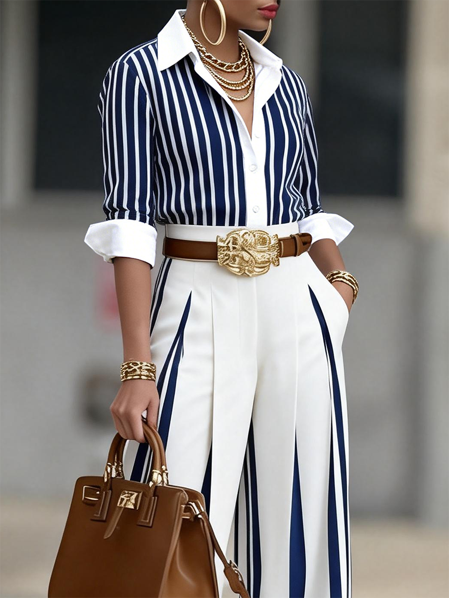 EDEN | Wide-leg pants in soft-touch striped fabric