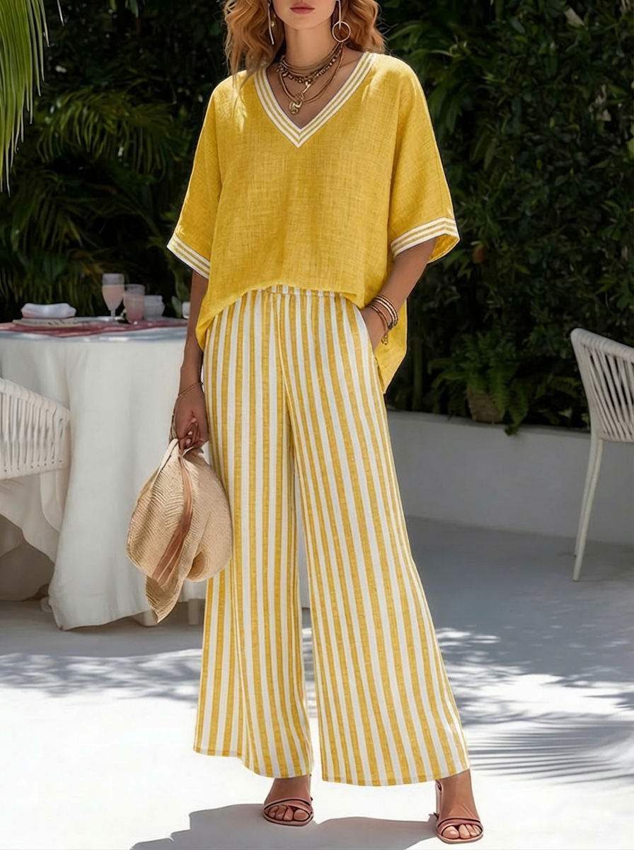 FRANKIE | Relaxed two-piece set with striped wide-leg pants
