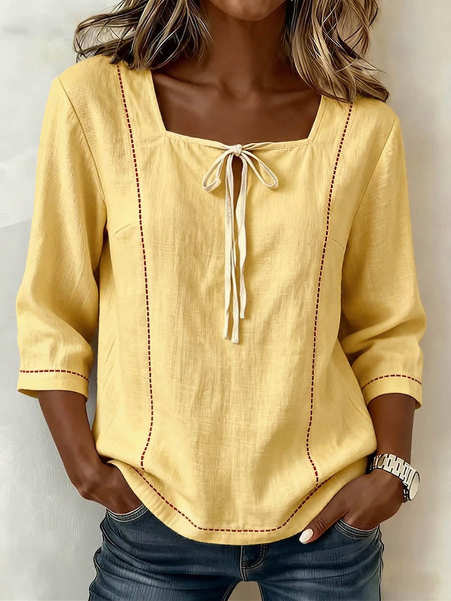 BILLIE | Relaxed square-neck top with 3/4 sleeves
