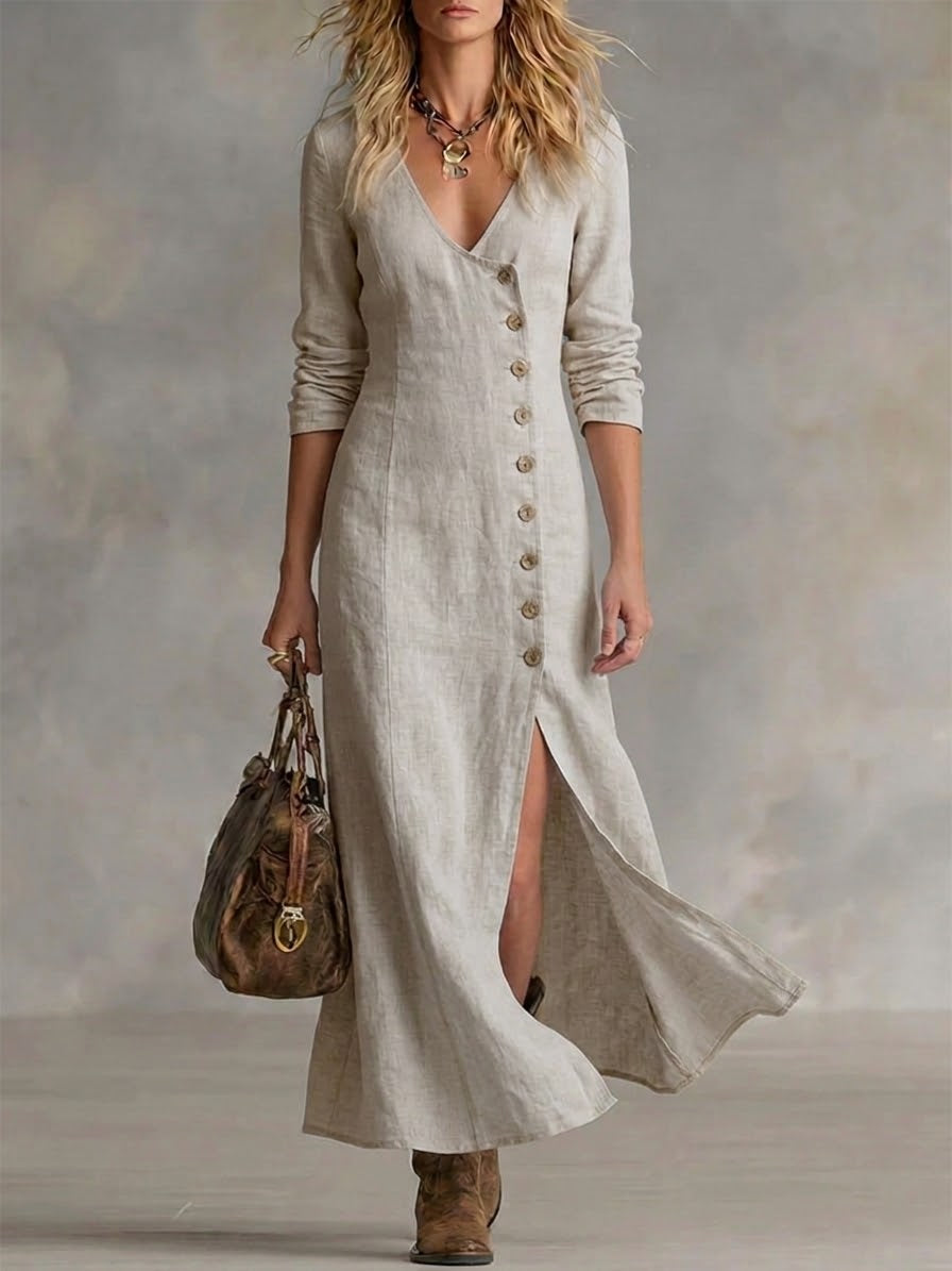EDEN | Relaxed button-front dress with V-neck