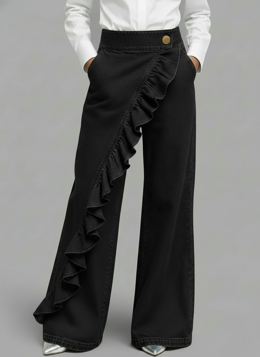 QUINN | Relaxed ruffled-hem jeans with zip fly