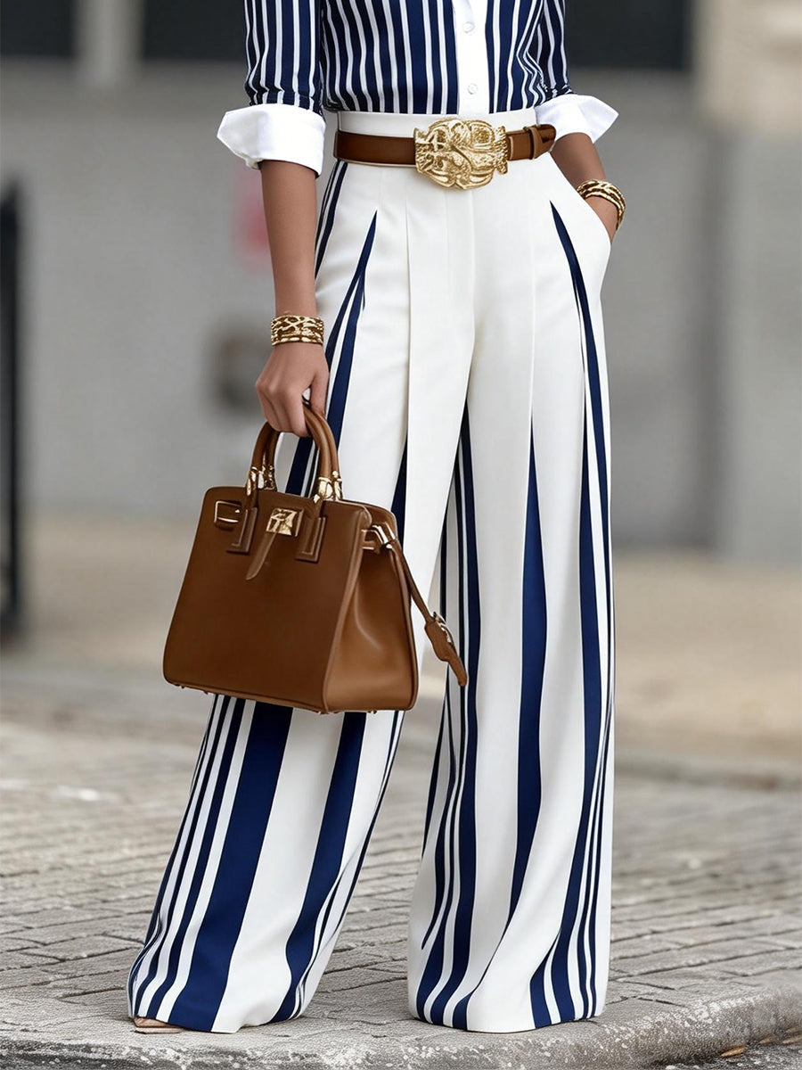 EDEN | Wide-leg pants in soft-touch striped fabric