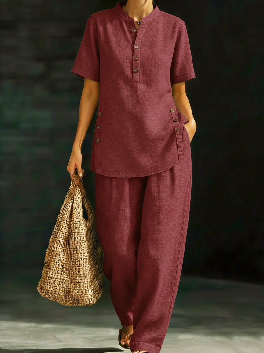 FRANKIE | Wide-leg pants set with button shirt