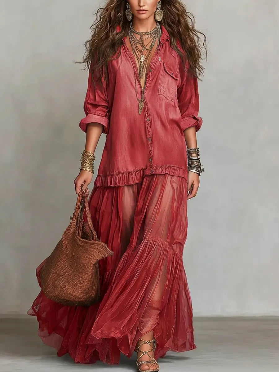EDEN | Relaxed maxi dress with organza patchwork