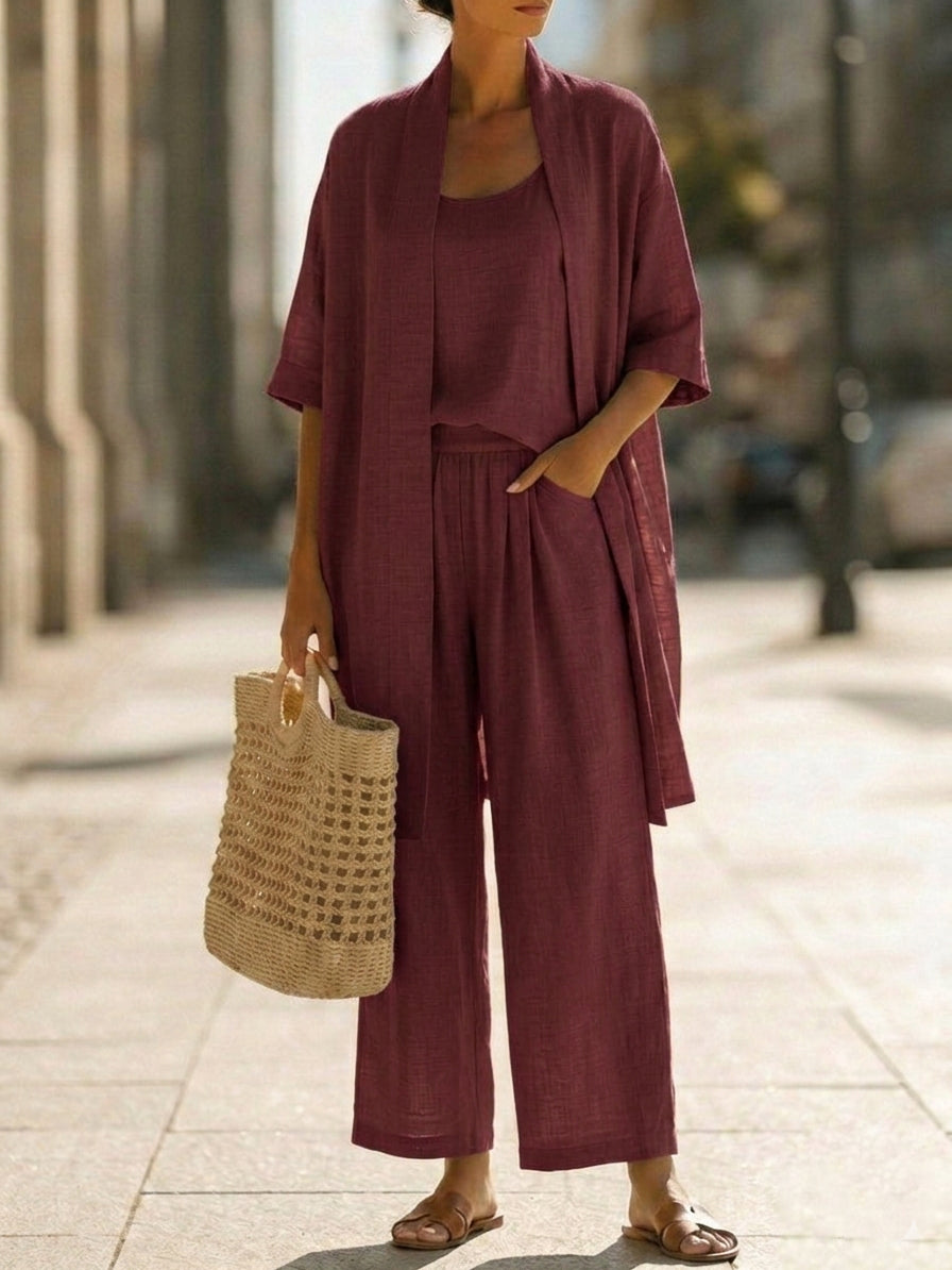 ISA | Short-sleeve three-piece set in soft fabric