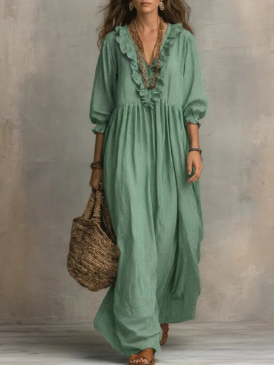 SUMMER | Striped maxi dress with ruffle hem