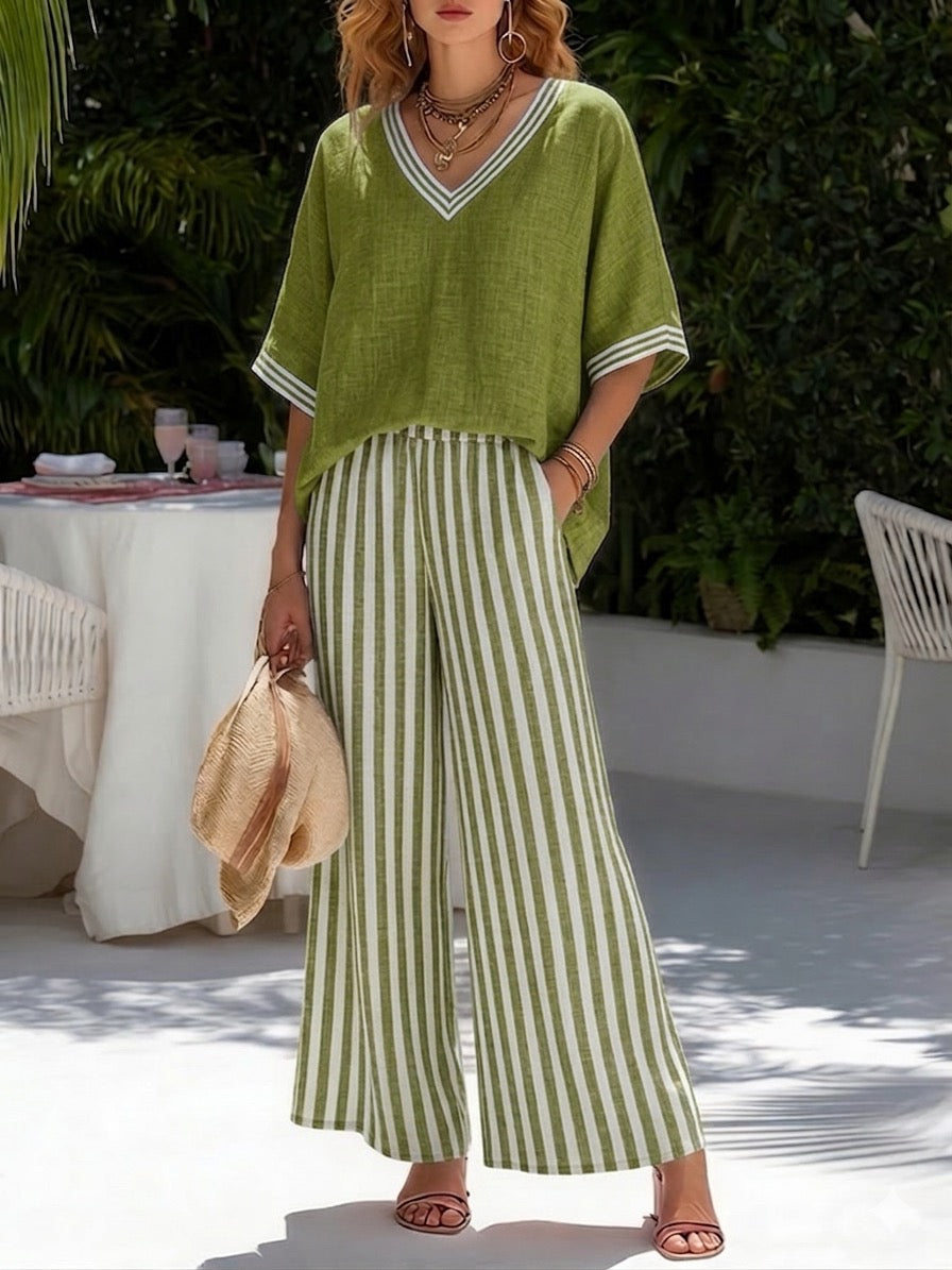FRANKIE | Relaxed two-piece set with striped wide-leg pants