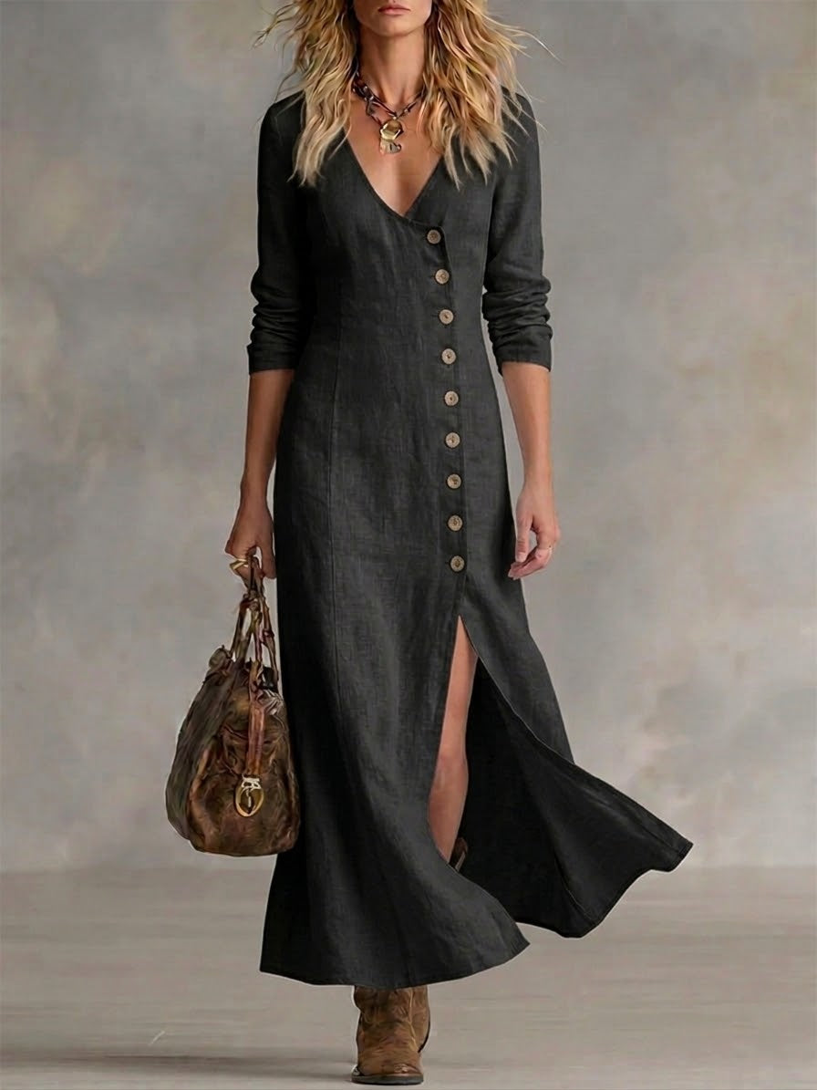EDEN | Relaxed button-front dress with V-neck
