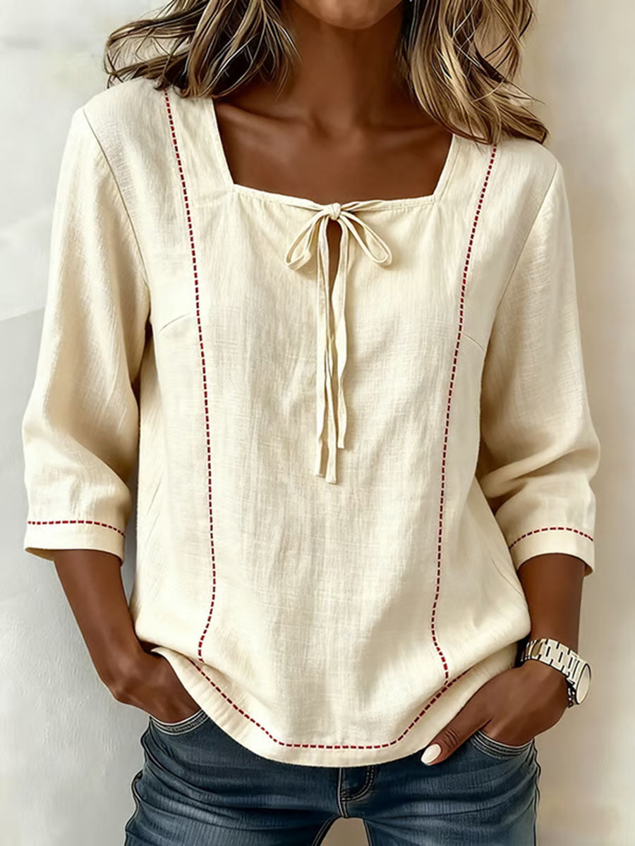 BILLIE | Relaxed square-neck top with 3/4 sleeves