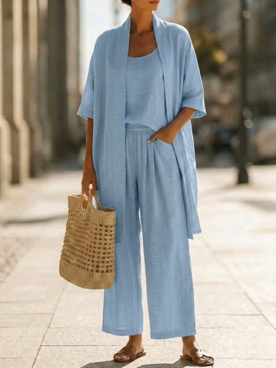 ISA | Short-sleeve three-piece set in soft fabric