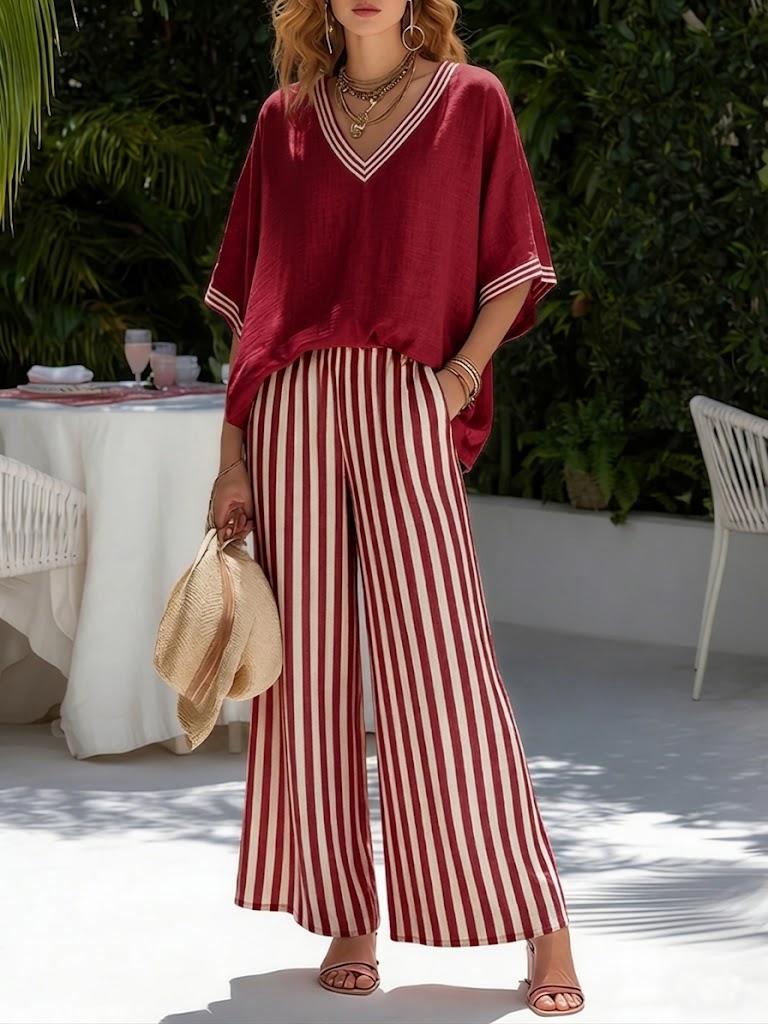 FRANKIE | Relaxed two-piece set with striped wide-leg pants
