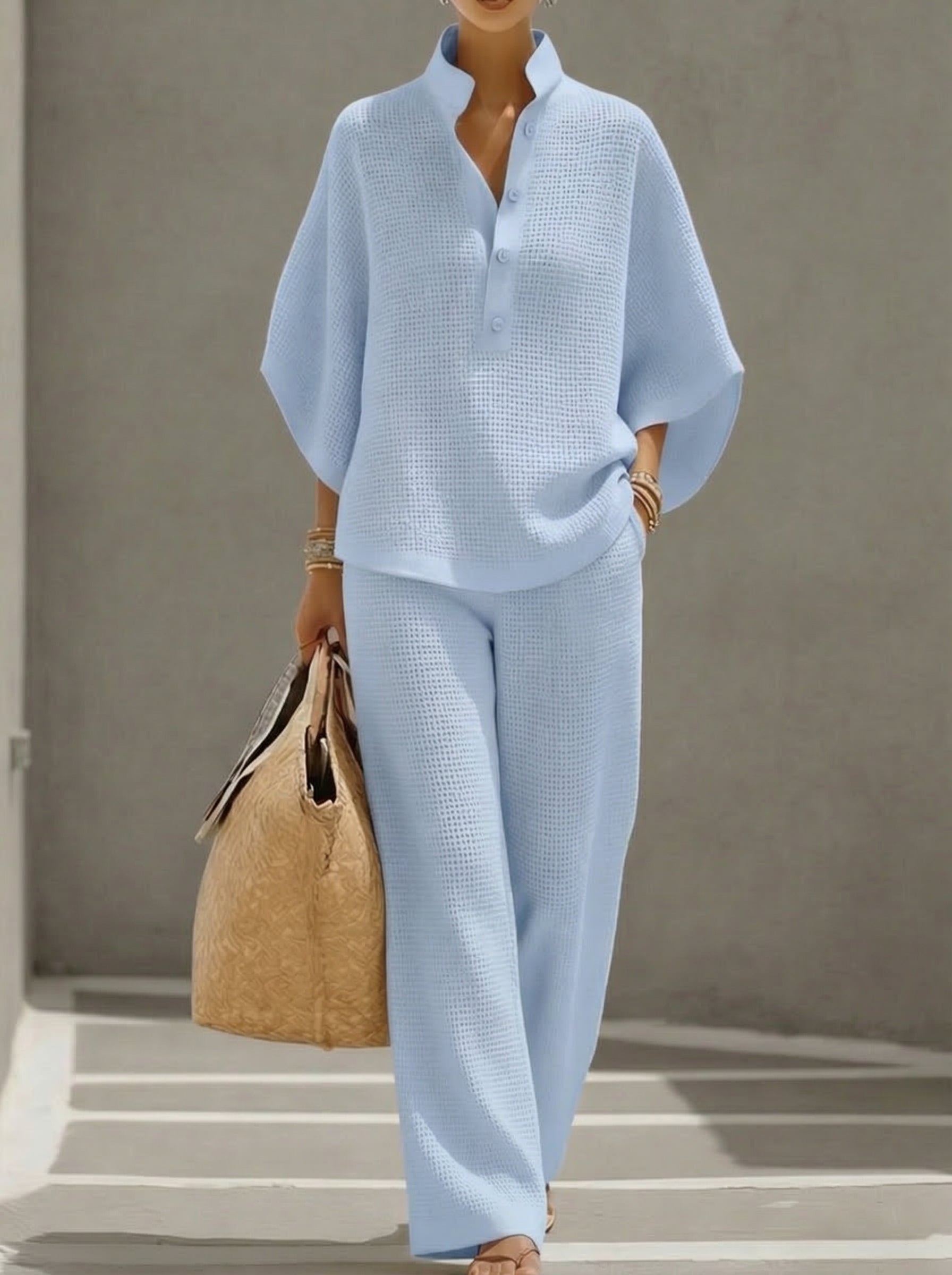 BILLIE | Waffle-knit set with straight-leg pants