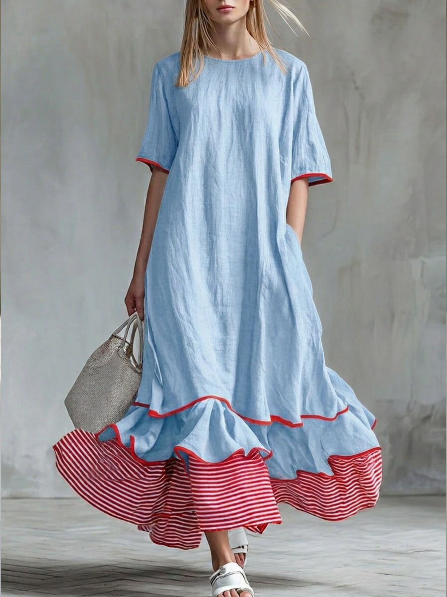 DAISY | Relaxed striped midi dress with short sleeves