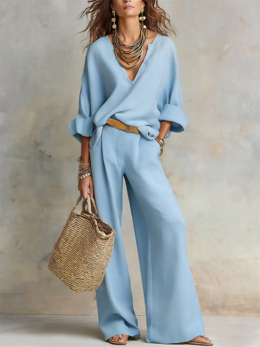 FRANKIE | Sleeveless V-neck top with wide-leg pants