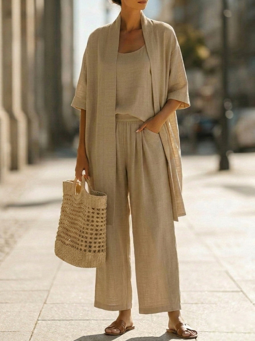 ISA | Short-sleeve three-piece set in soft fabric