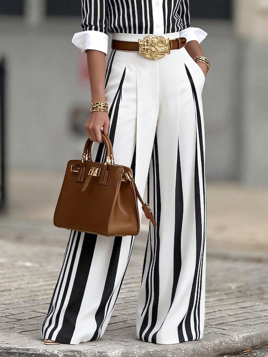 EDEN | Wide-leg pants in soft-touch striped fabric