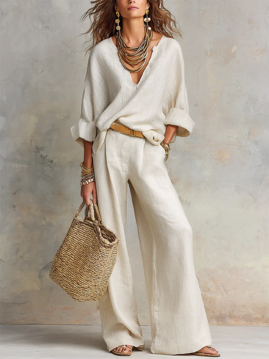 FRANKIE | Sleeveless V-neck top with wide-leg pants