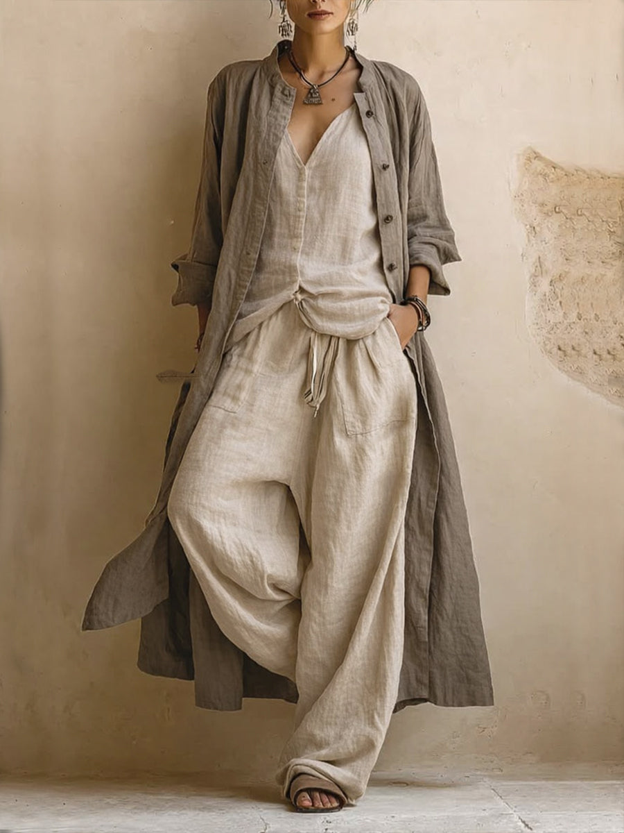INDIE | V-neck top, cardigan, and pants set
