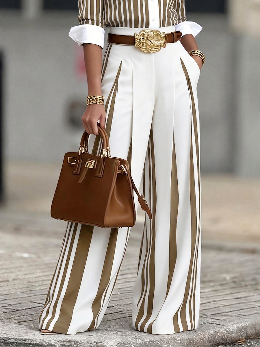 EDEN | Wide-leg pants in soft-touch striped fabric