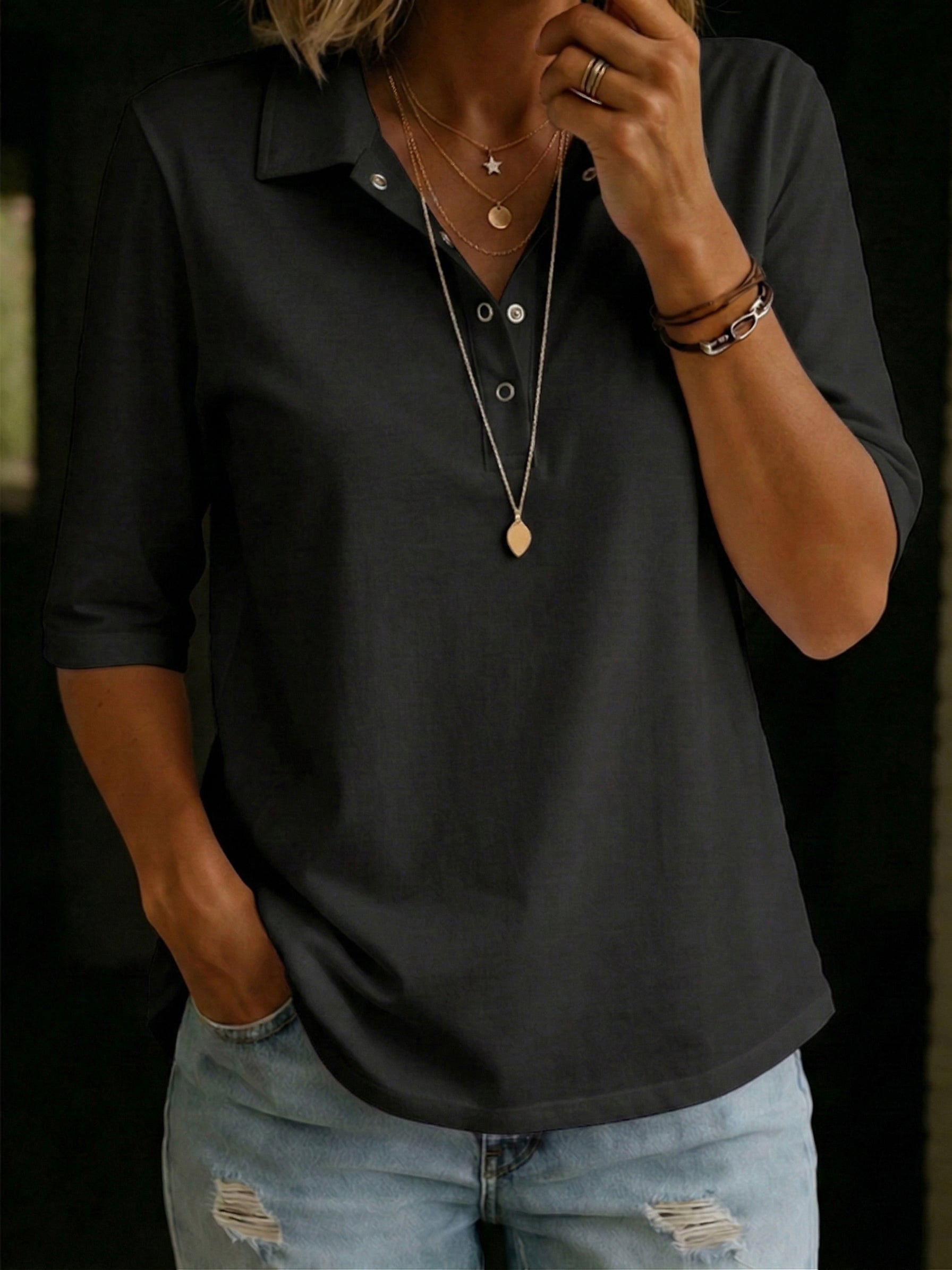 HARPER | Relaxed polo-collar tee in soft-touch fabric