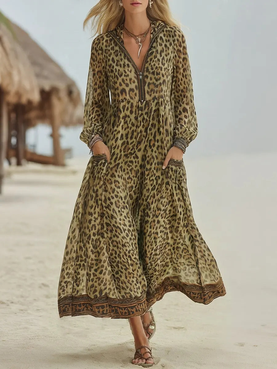 EDEN | Relaxed midi dress with leopard print hood