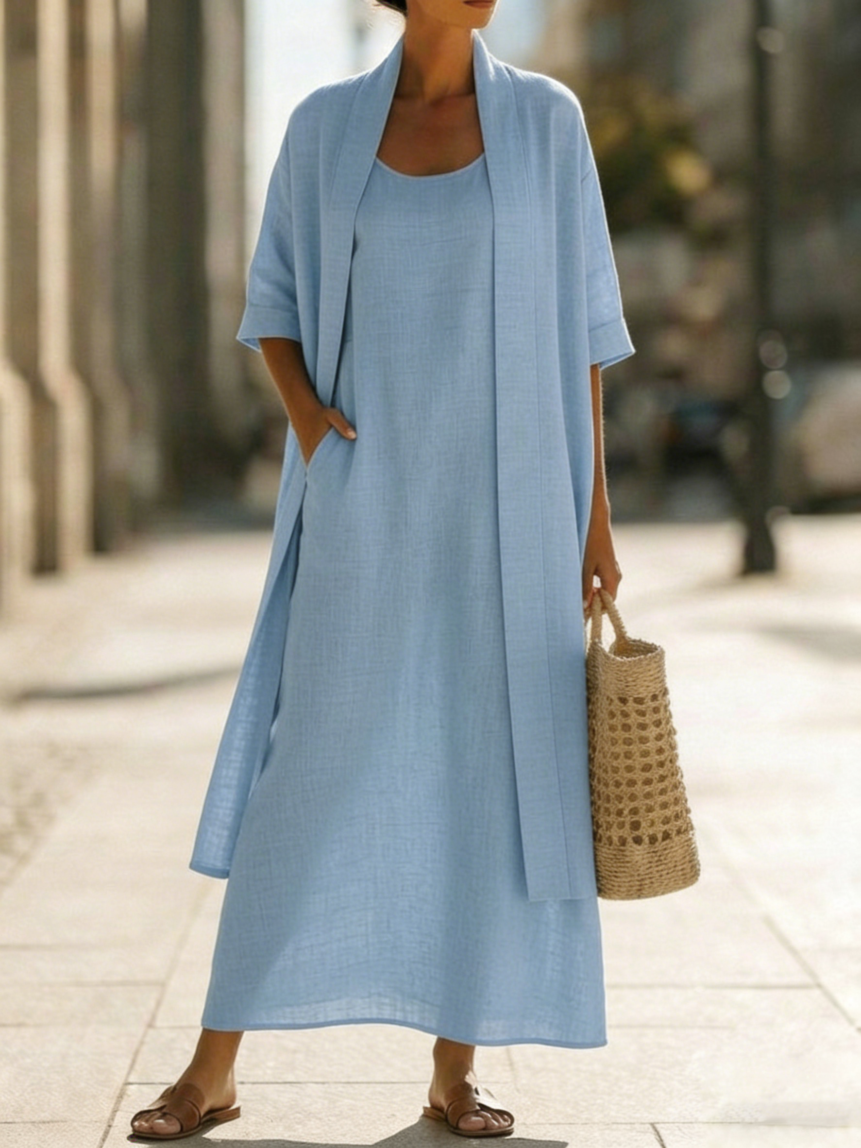 EDEN | Relaxed two-piece set with half-sleeve cardigan