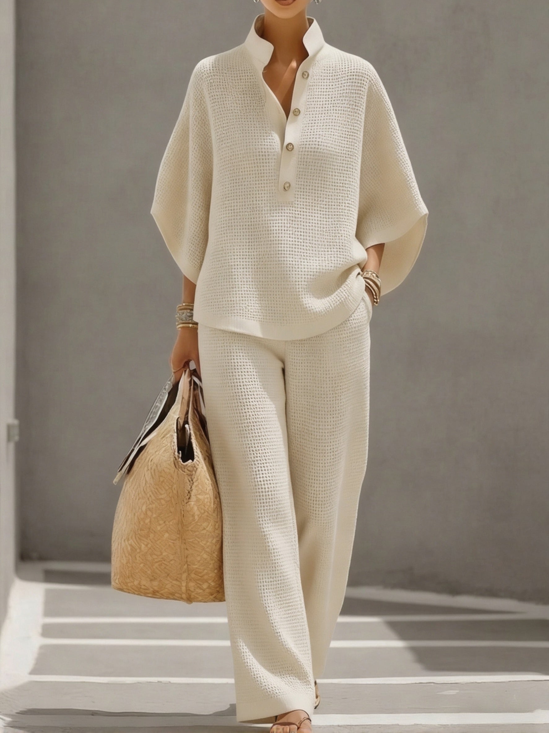 BILLIE | Waffle-knit set with straight-leg pants