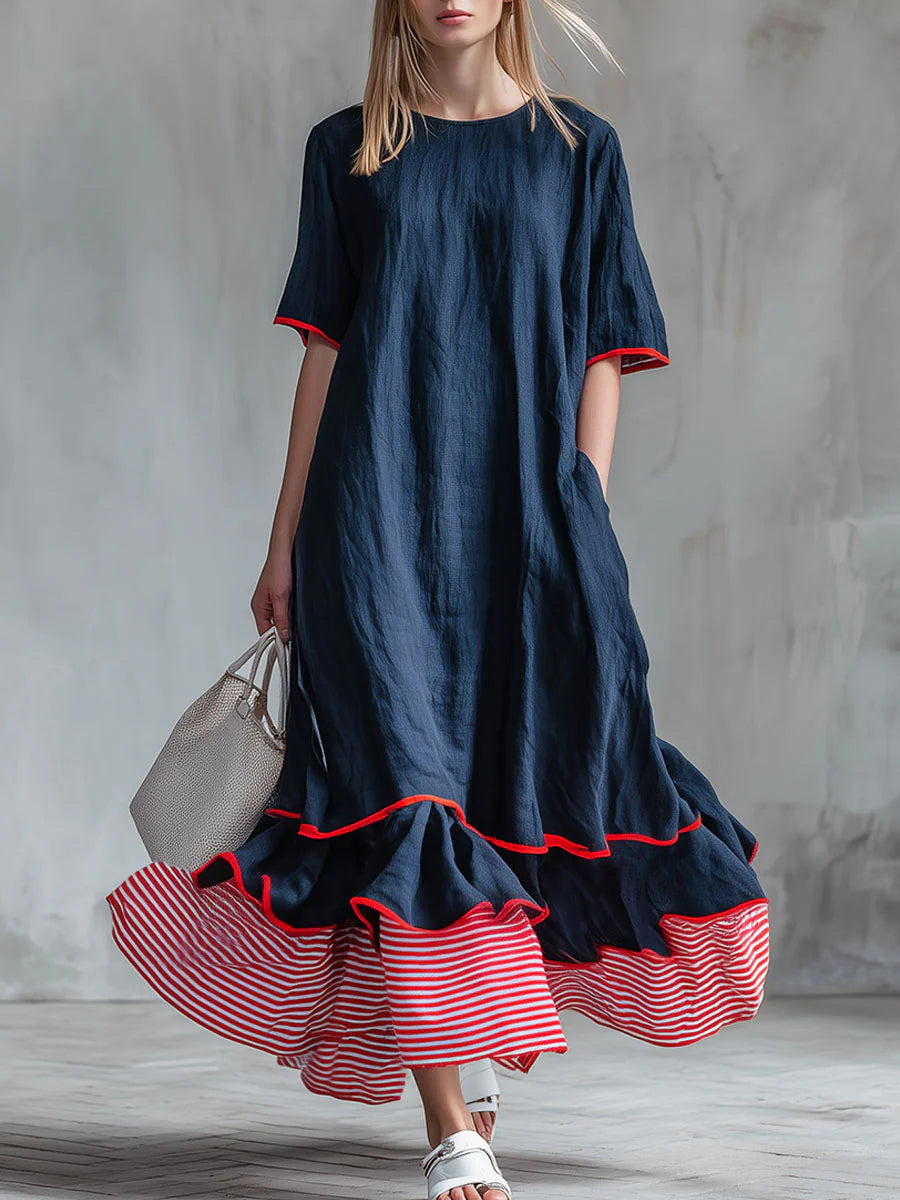 DAISY | Relaxed striped midi dress with short sleeves