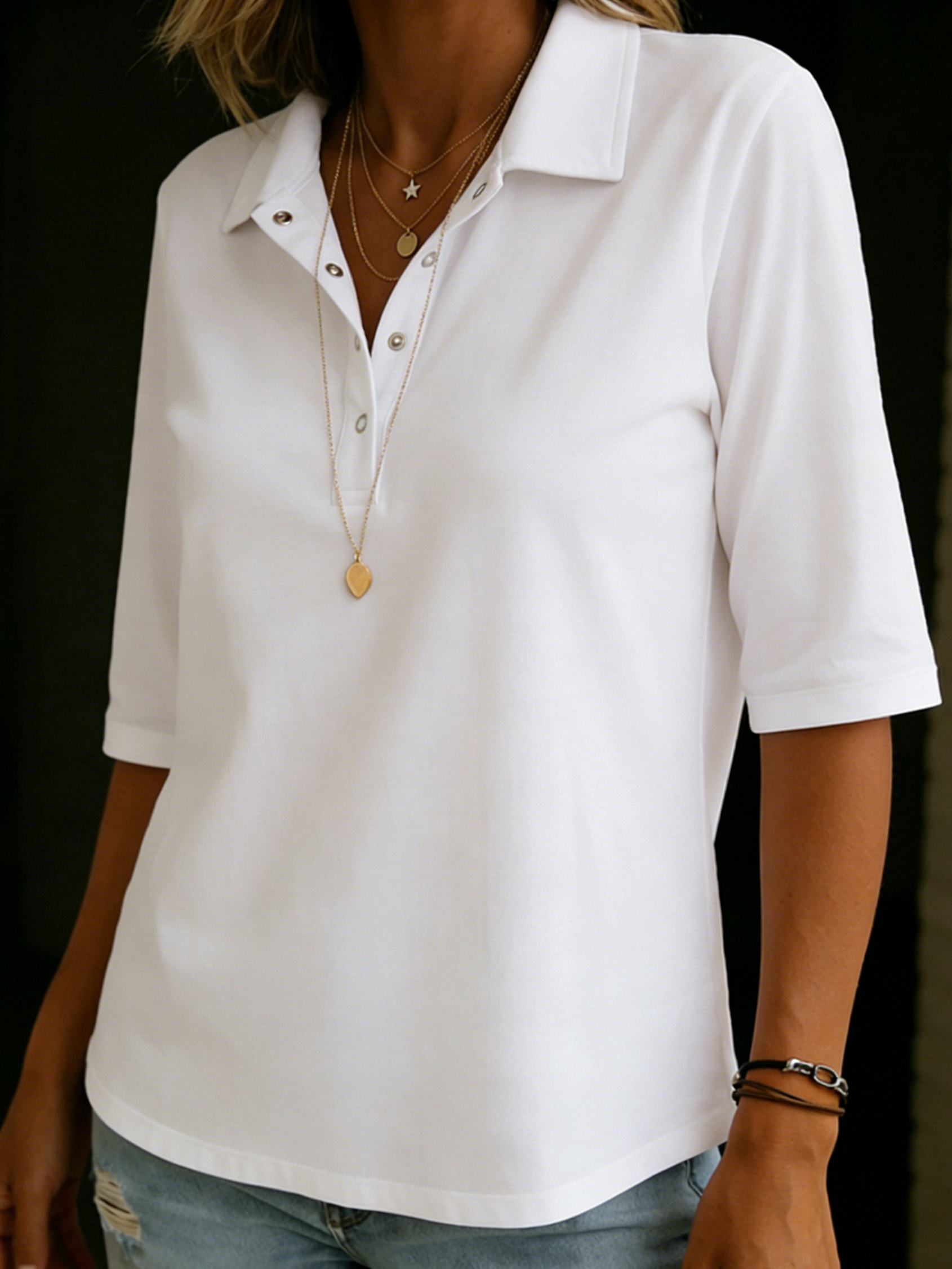 HARPER | Relaxed polo-collar tee in soft-touch fabric