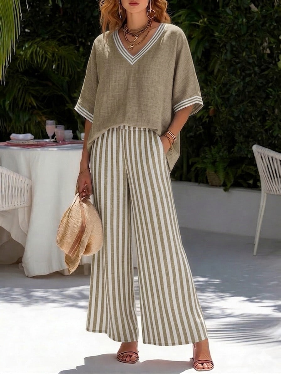 FRANKIE | Relaxed two-piece set with striped wide-leg pants