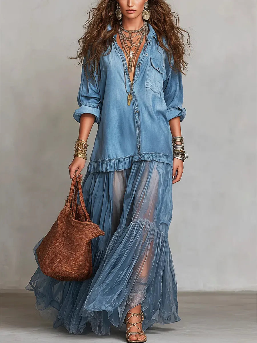 EDEN | Relaxed maxi dress with organza patchwork