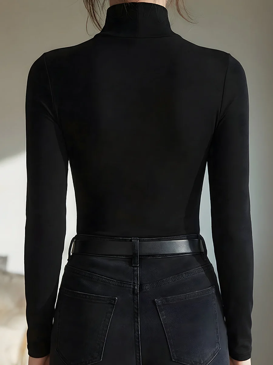 HARPER | Mock-neck knit top in sheer mesh fabric