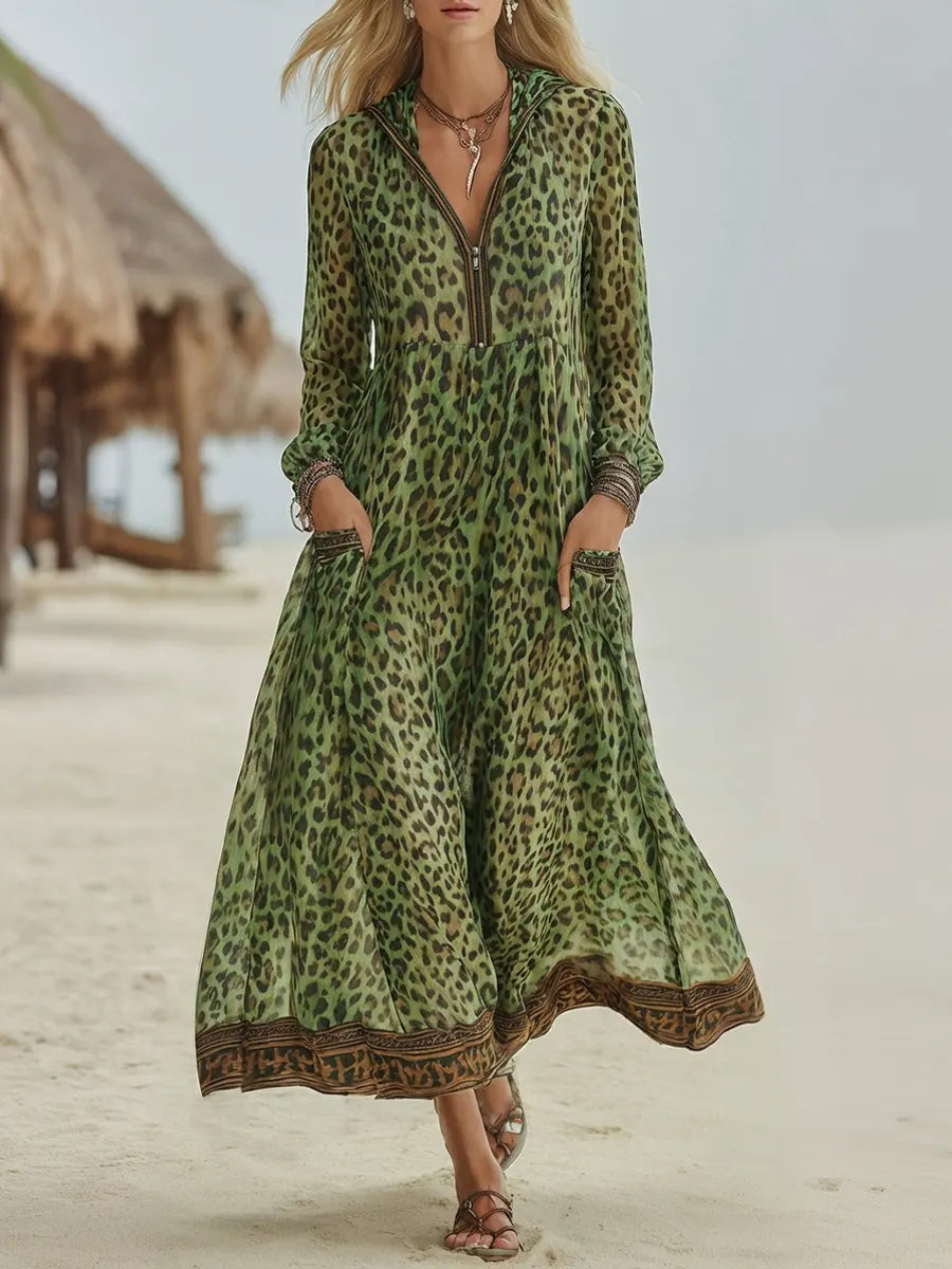 EDEN | Relaxed midi dress with leopard print hood
