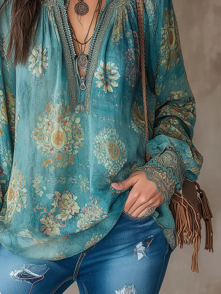 BILLIE | Long-sleeve shirt with V-neck floral print
